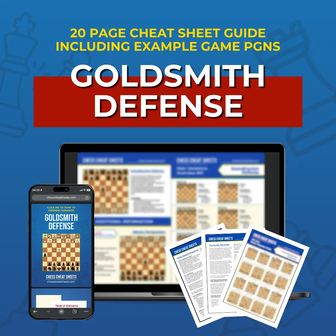Goldsmith Defense - Chess Opening Cheat Sheet | Interactive And Printable Chess Opening Guide Chess Cheat Sheets