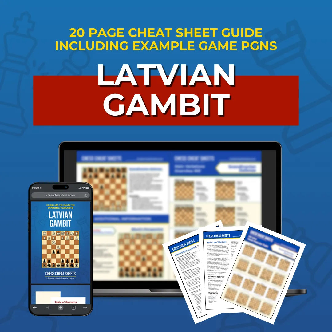 Latvian Gambit - Chess Opening Cheat Sheet | Interactive And Printable Chess Opening Guide