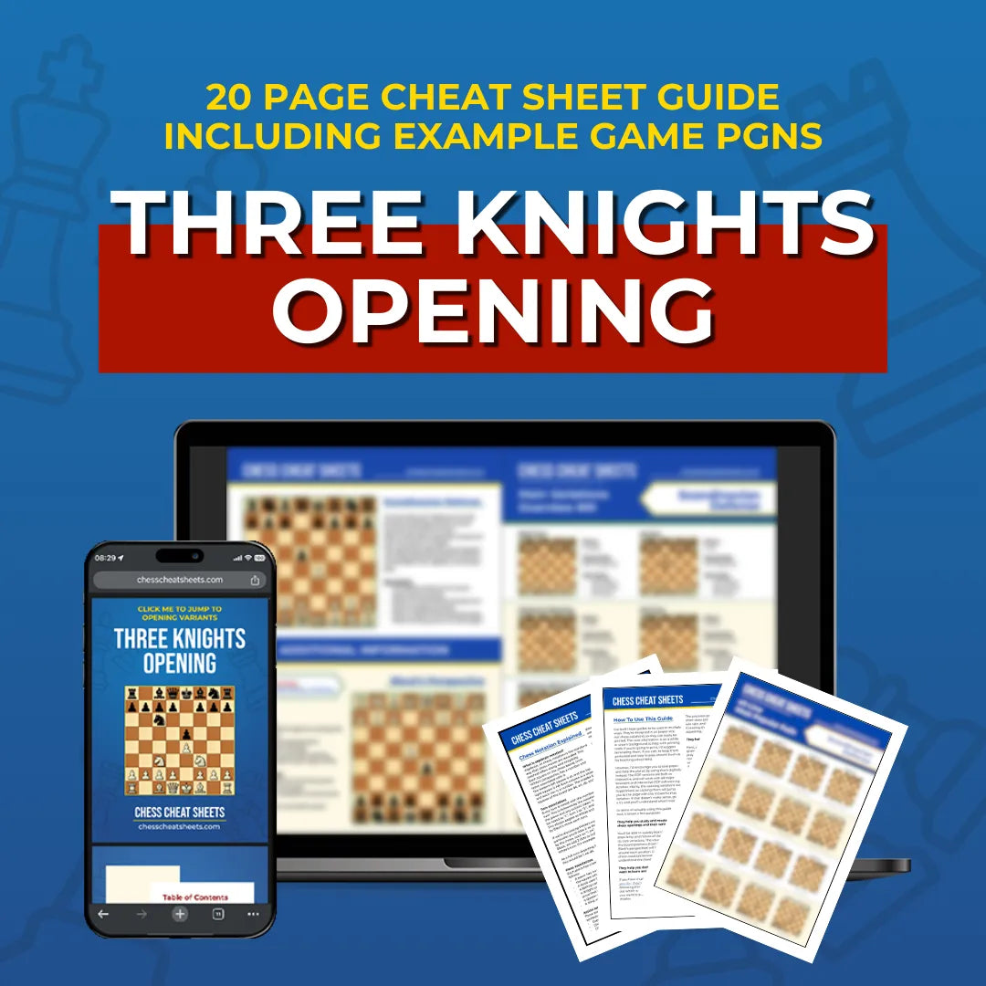 Three Knights Opening - Chess Opening Cheat Sheet | Interactive And Printable Chess Opening Guide Chess Cheat Sheets