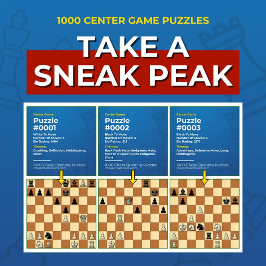 1000 Center Game Puzzles - Visual PDF Chess Opening Puzzles For The Center Game Chess Cheat Sheets
