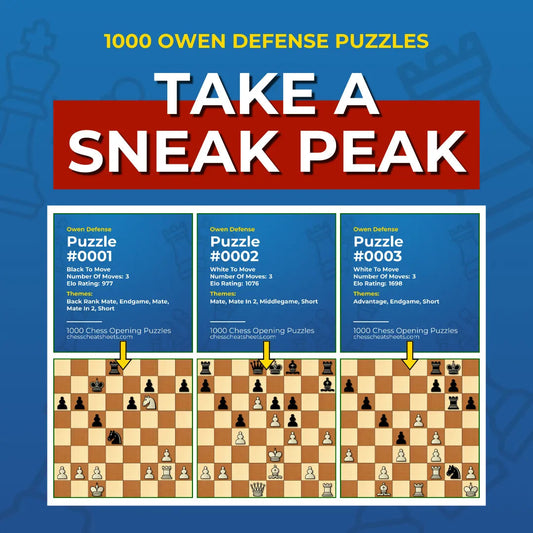 1000 Owen Defense Puzzles - Visual PDF Chess Opening Puzzles For The Owen Defense Chess Cheat Sheets