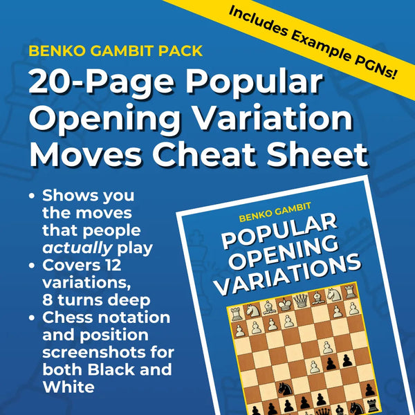 Benko Gambit - Complete Chess Opening Toolkit | Opening Guides and Puzzles Chess Cheat Sheets