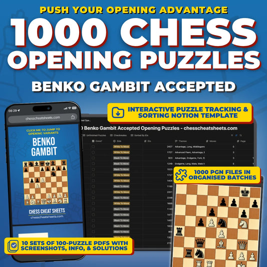 1000 Benko Gambit Accepted Puzzles - Visual PDF Chess Opening Puzzles For The Benko Gambit Accepted