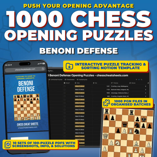 1000 Benoni Defense Puzzles - Visual PDF Chess Opening Puzzles For The Benoni Defense