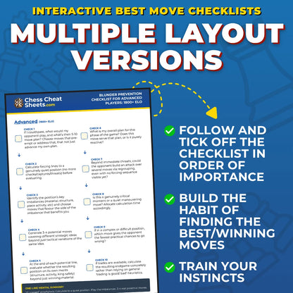Blunder Avoidance and Finding The Best Move Checklists - Chess Cheat Sheets For Improvement