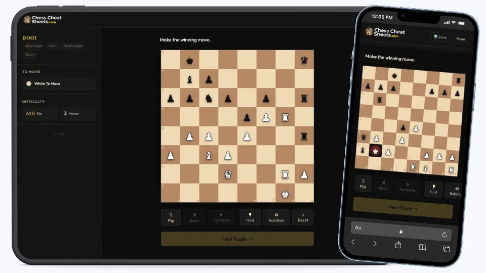 A puzzle in the Chess Tactics Mastery app