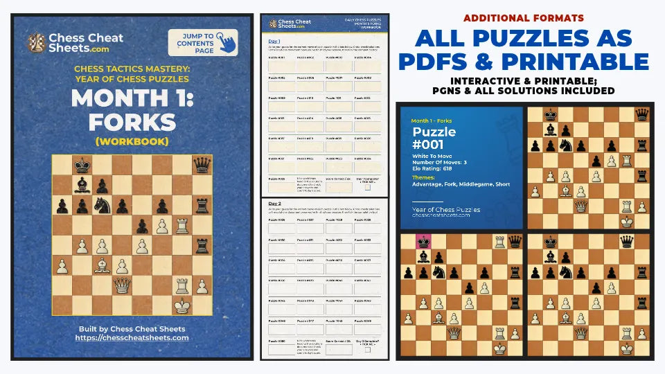 A printable puzzle page from Chess Tactics Mastery