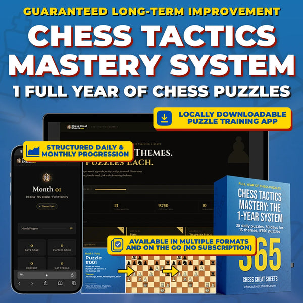 Chess Tactics Mastery: The 1-Year System For Guaranteed Chess Improvement - A Full Year Of Daily Chess Puzzles Grouped By Theme
