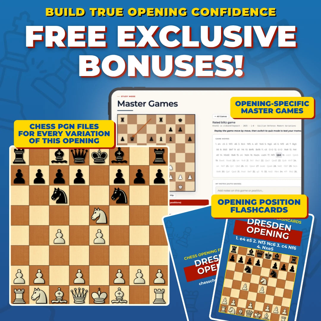 Dresden Opening Free Bonuses - Master Games, Flashcards, and PGNs