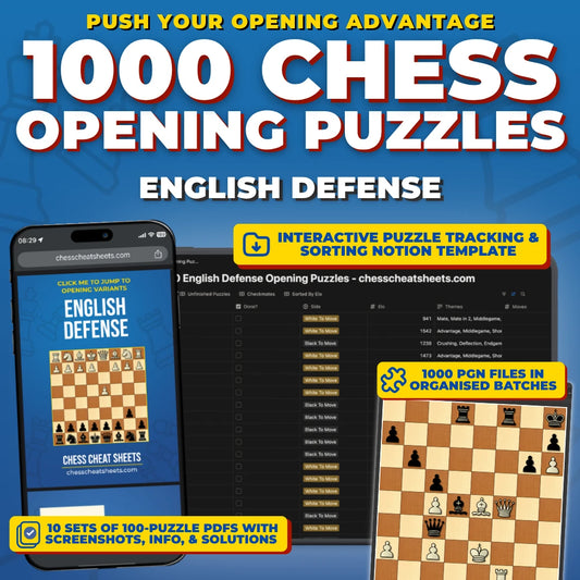 1000 English Defense Puzzles - Visual PDF Chess Opening Puzzles For The English Defense