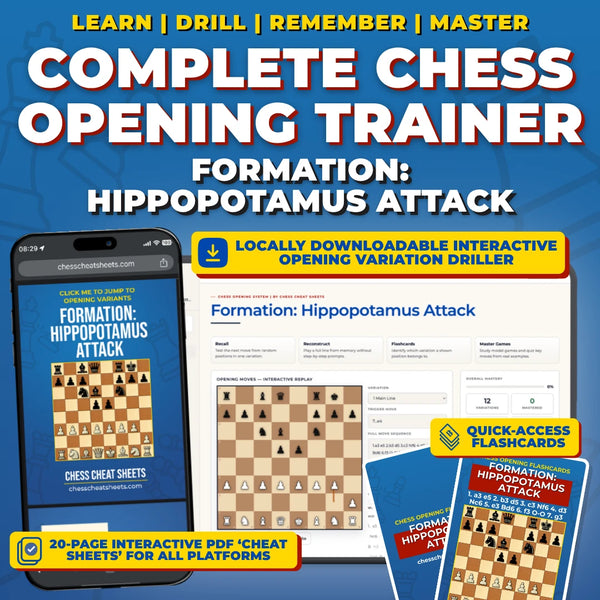 Formation - Hippopotamus Attack Chess Opening Trainer & Learning System | Interactive And Printable Chess Opening Guide With Cheat Sheets