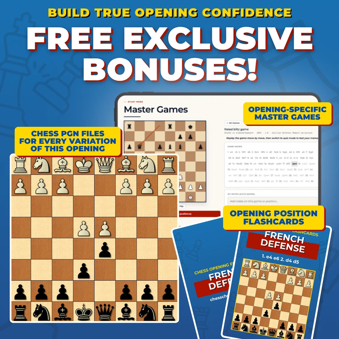 French Defense Free Bonuses - Master Games, Flashcards, and PGNs