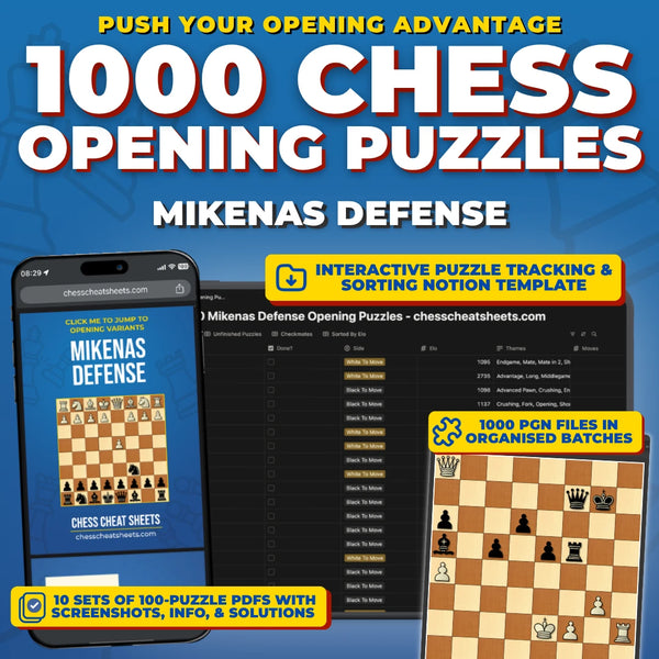 1000 Mikenas Defense Puzzles - Visual PDF Chess Opening Puzzles For The Mikenas Defense