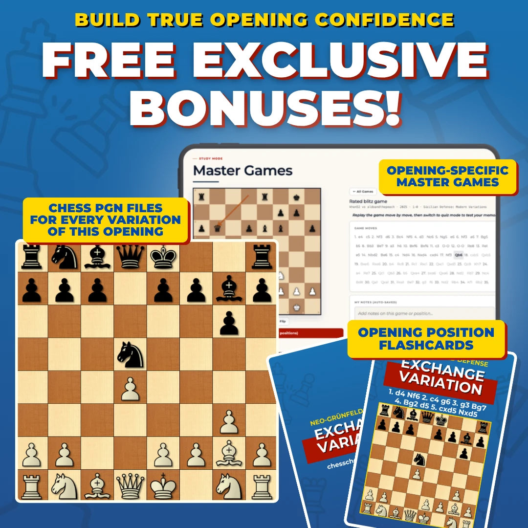 Neo-Grünfeld Defense - Exchange Variation Chess Opening Trainer & Learning System | Interactive And Printable Chess Opening Guide With Cheat Sheets