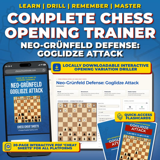 Neo-Grünfeld Defense - Goglidze Attack Chess Opening Trainer & Learning System | Interactive And Printable Chess Opening Guide With Cheat Sheets