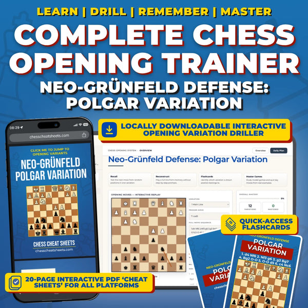 Neo-Grünfeld Defense - Polgar Variation Chess Opening Trainer & Learning System | Interactive And Printable Chess Opening Guide With Cheat Sheets