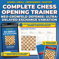 Neo-Grünfeld Defense - Ultra-Delayed Exchange Variation Chess Opening Trainer & Learning System | Interactive And Printable Chess Opening Guide With Cheat Sheets