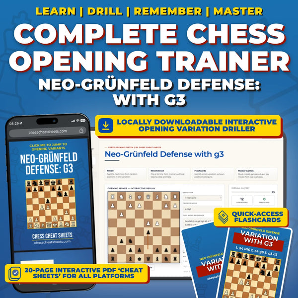 Neo-Grünfeld Defense with g3 Chess Opening Trainer & Learning System | Interactive And Printable Chess Opening Guide With Cheat Sheets