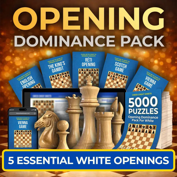 Opening Dominance Pack For White - 5 Essential Openings | Opening Cheat Sheets and 5000 Chess Puzzles Chess 'Cheat Sheets'
