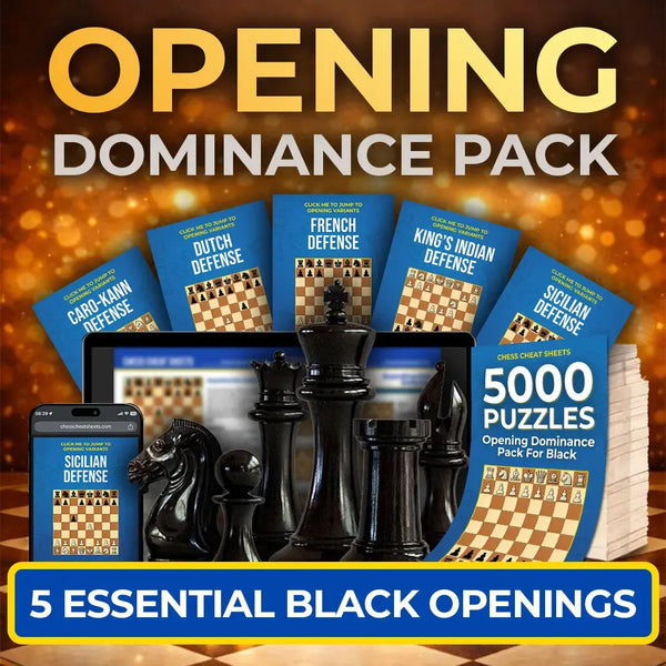 Opening Dominance Pack For Black - 5 Essential Openings | Opening Cheat Sheets and 5000 Chess Puzzles Chess 'Cheat Sheets'