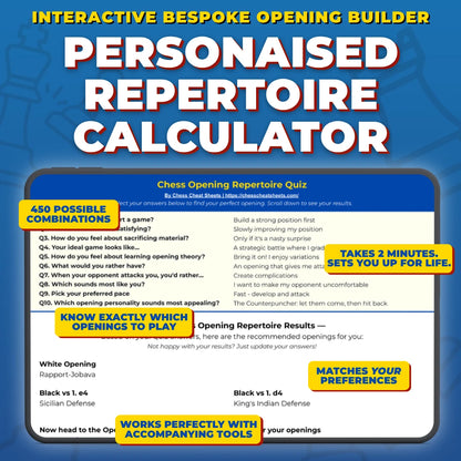 Chess Opening Repertoire Builder System - Interactive Opening Learning System, Quiz Calculator, & Complete Resources For 30 Openings