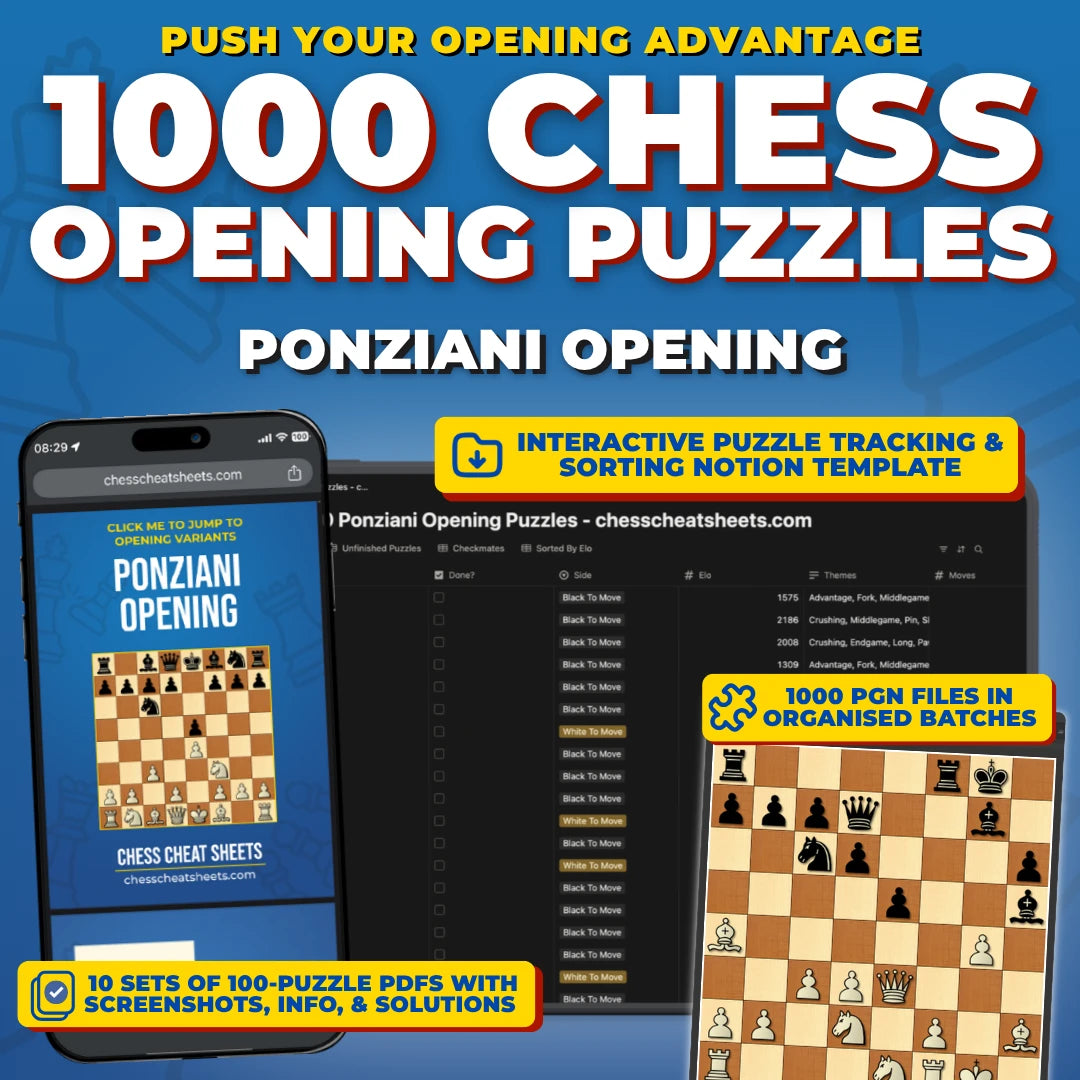 1000 Ponziani Opening Puzzles - Visual PDF Chess Opening Puzzles For The Ponziani Opening