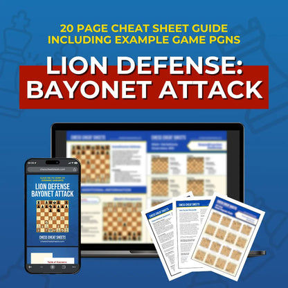 Lion Defense: Bayonet Attack Variation - Chess Opening Cheat Sheet | Interactive And Printable Chess Opening Guide Chess Cheat Sheets