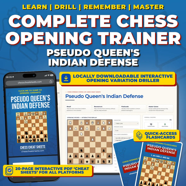 Pseudo Queen's Indian Defense Chess Opening Trainer & Learning System | Interactive And Printable Chess Opening Guide With Cheat Sheets
