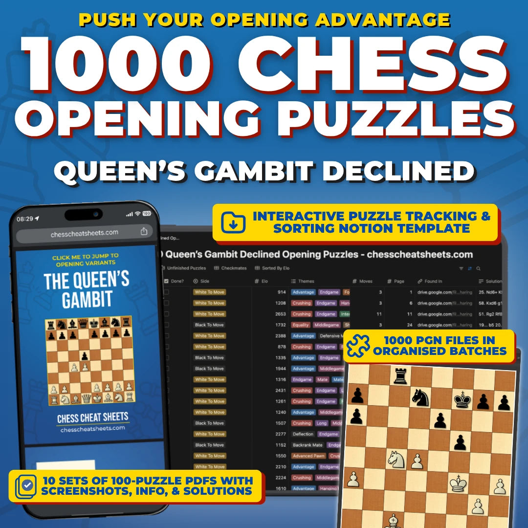 1000 Queen's Gambit Declined Puzzles - Visual PDF Chess Opening Puzzles For The Queen's Gambit Declined