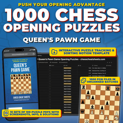 1000 Queen's Pawn Game Puzzles - Visual PDF Chess Opening Puzzles For The Queen's Pawn Game