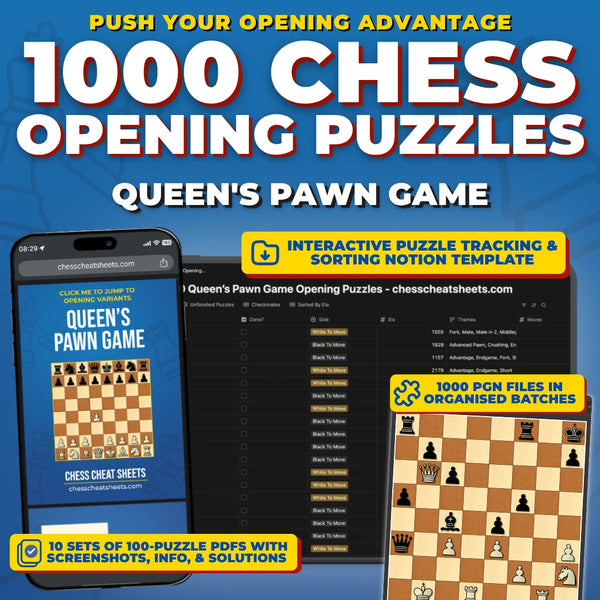 1000 Queen's Pawn Game Puzzles - Visual PDF Chess Opening Puzzles For The Queen's Pawn Game