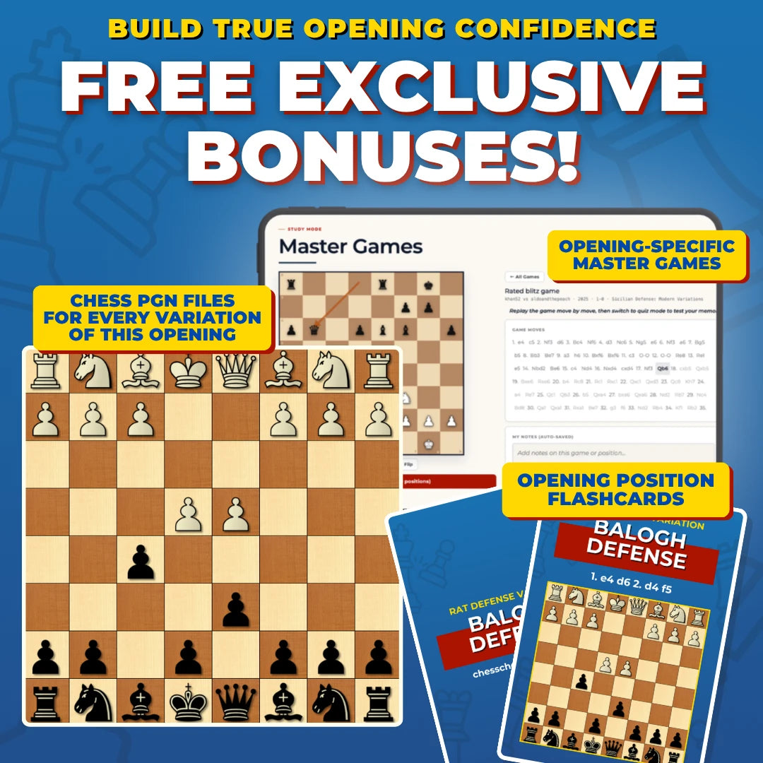 Rat Defense - Balogh Defense Chess Opening Trainer & Learning System | Interactive And Printable Chess Opening Guide With Cheat Sheets