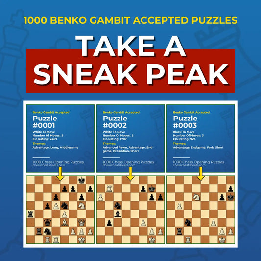 1000 Benko Gambit Accepted Puzzles - Visual PDF Chess Opening Puzzles For The Benko Gambit Accepted Chess Cheat Sheets