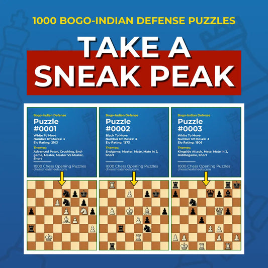 1000 Bogo-Indian Defense Puzzles - Visual PDF Chess Opening Puzzles For The Bogo-Indian Defense Chess Cheat Sheets