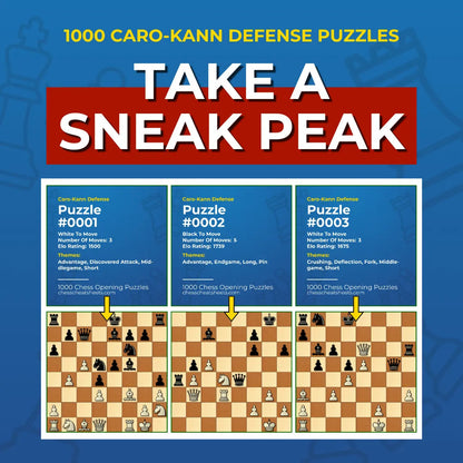 1000 Caro-Kann Defense Puzzles - Visual PDF Chess Opening Puzzles For The Caro-Kann Defense Chess Cheat Sheets
