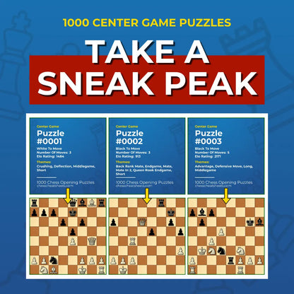 1000 Center Game Puzzles - Visual PDF Chess Opening Puzzles For The Center Game Chess Cheat Sheets