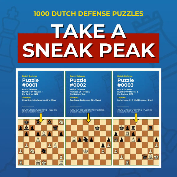 1000 Dutch Defense Puzzles - Visual PDF Chess Opening Puzzles For The Dutch Defense Chess Cheat Sheets