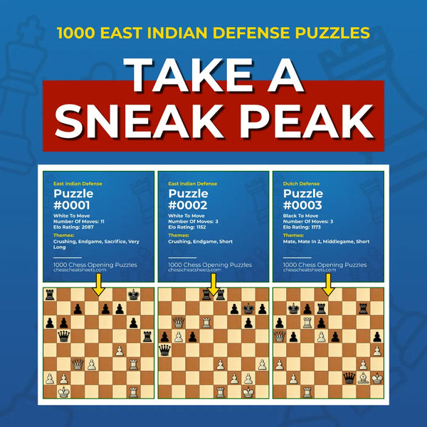 1000 East Indian Defense Puzzles - Visual PDF Chess Opening Puzzles For The East Indian Defense Chess Cheat Sheets
