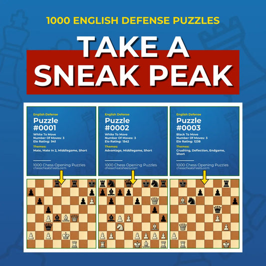1000 English Defense Puzzles - Visual PDF Chess Opening Puzzles For The English Defense Chess Cheat Sheets