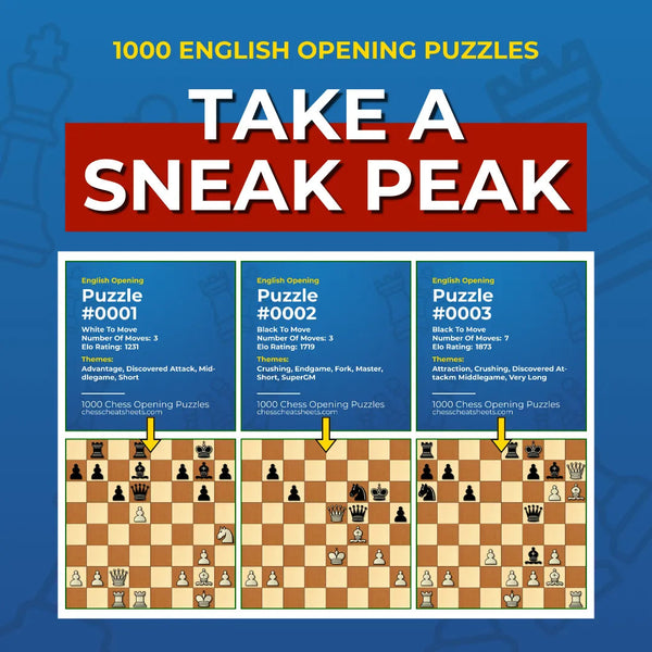 1000 English Opening Puzzles - Visual PDF Chess Opening Puzzles For The English Opening Chess Cheat Sheets