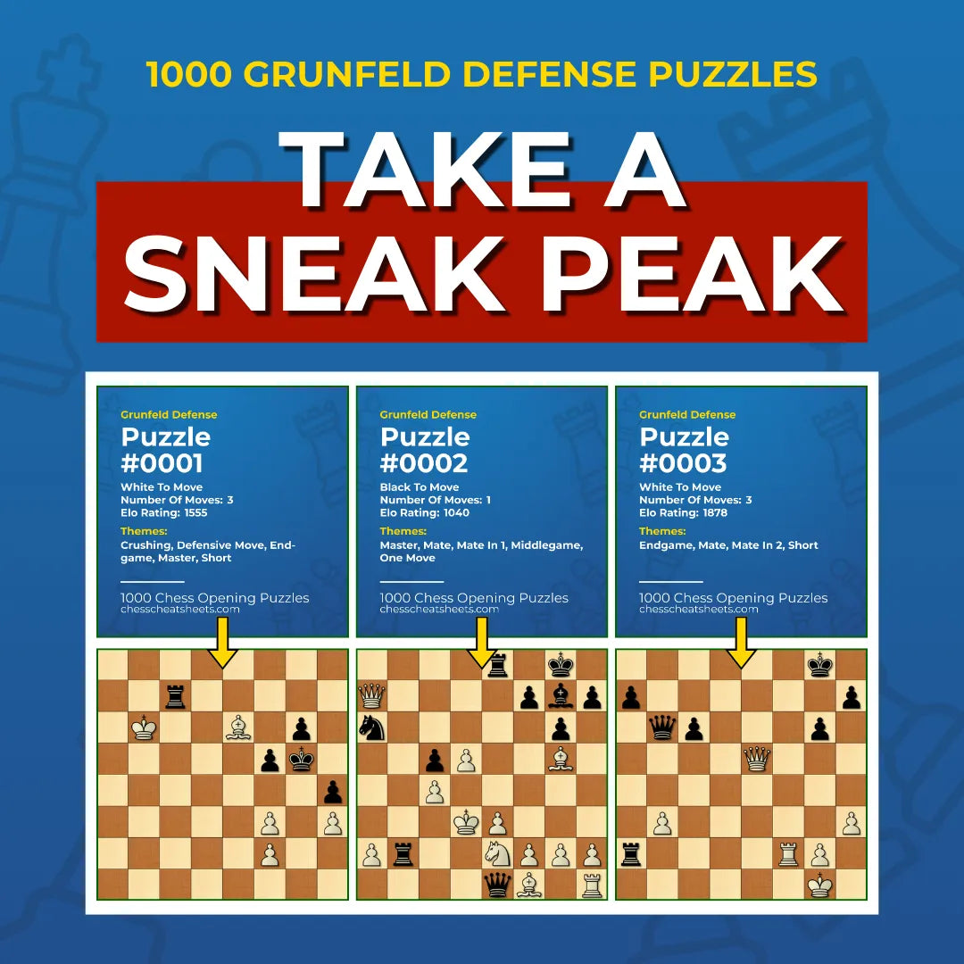 1000 Grünfeld Defense Puzzles - Visual PDF Chess Opening Puzzles For The Grünfeld Defense Chess Cheat Sheets