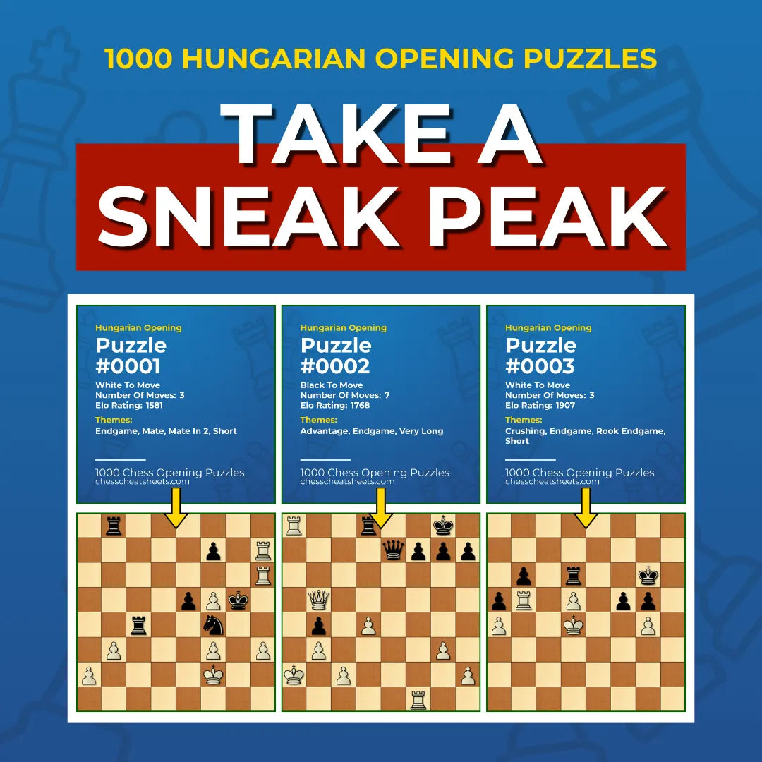1000 Hungarian Opening Puzzles - Visual PDF Chess Opening Puzzles For The Hungarian Opening Chess Cheat Sheets