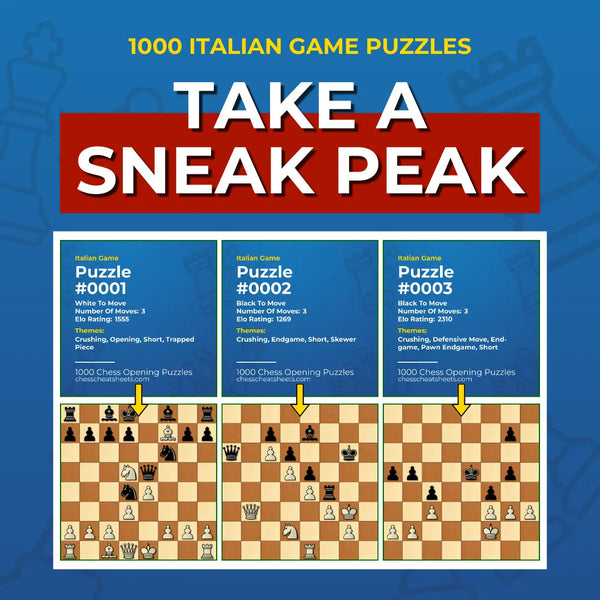 1000 Italian Game Puzzles - Visual PDF Chess Opening Puzzles For The Italian Game Chess Cheat Sheets