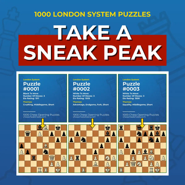 1000 London System Puzzles - Visual PDF Chess Opening Puzzles For The London System Chess Cheat Sheets