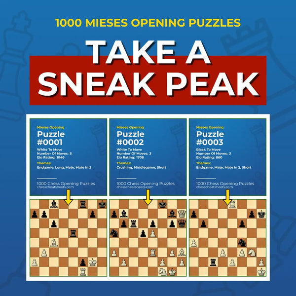 1000 Mieses Opening Puzzles - Visual PDF Chess Opening Puzzles For The Mieses Opening Chess Cheat Sheets
