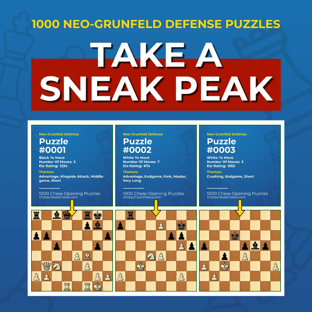 1000 Neo-Grünfeld Defense Puzzles - Visual PDF Chess Opening Puzzles For The Neo-Grünfeld Defense Chess Cheat Sheets