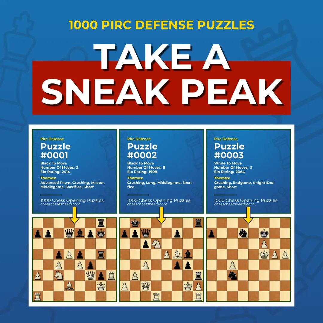 1000 Pirc Defense Puzzles - Visual PDF Chess Opening Puzzles For The Pirc Defense Chess Cheat Sheets