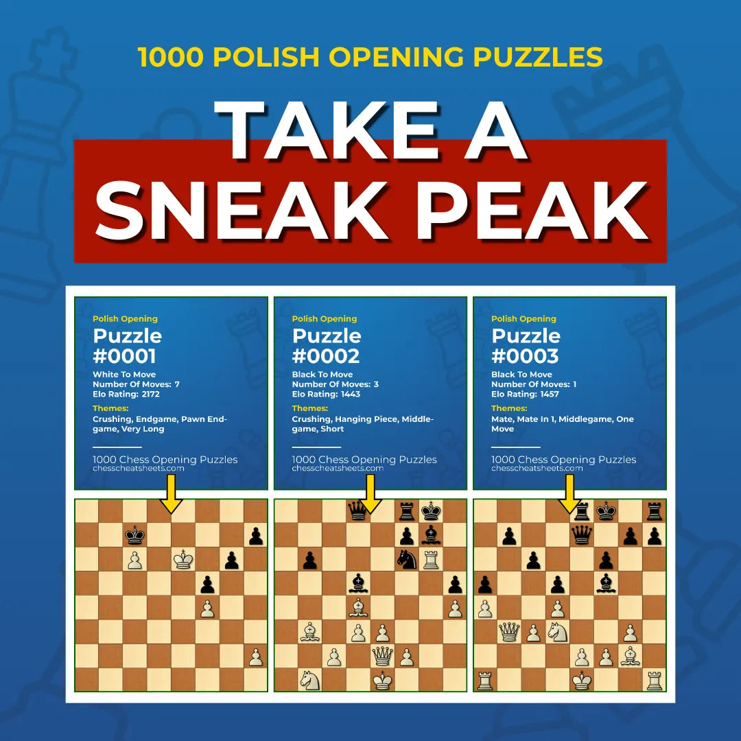 1000 Polish Opening Puzzles - Visual PDF Chess Opening Puzzles For The Polish Opening Chess Cheat Sheets