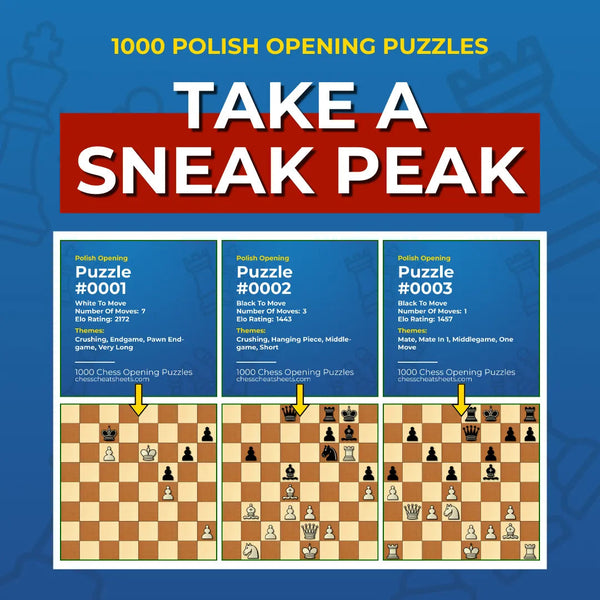 1000 Polish Opening Puzzles - Visual PDF Chess Opening Puzzles For The Polish Opening Chess Cheat Sheets