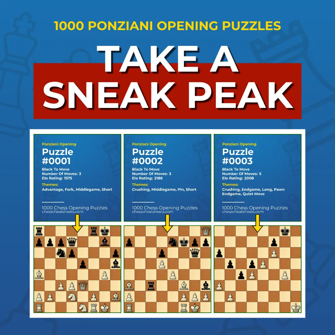 1000 Ponziani Opening Puzzles - Visual PDF Chess Opening Puzzles For The Ponziani Opening Chess Cheat Sheets